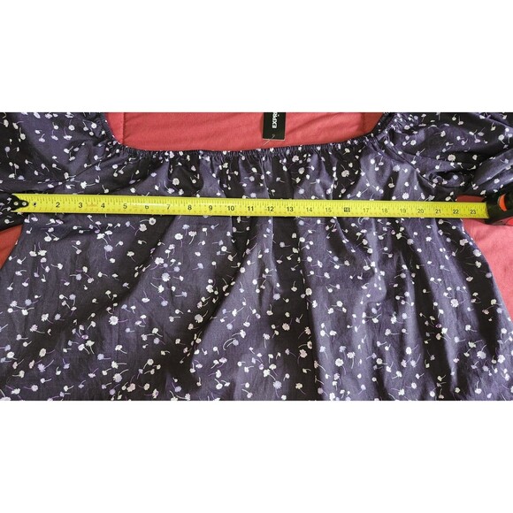 NWT Express Purple Floral Crop Top Short Sleeve Elastic Neckline Women’s XL - Picture 5 of 8